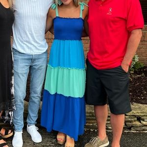 Blue Color Block Long Dress